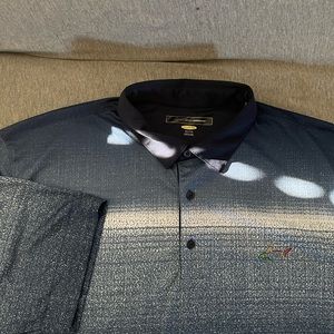 Greg Norman Play-Dry golf polo in blue and white gradient. Size XXL